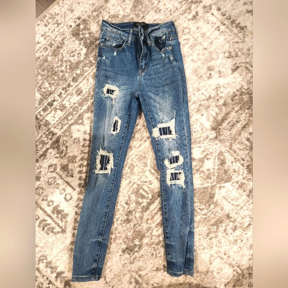 Denim - Judy Blue Jeans with patch work distressing. Size 1/25